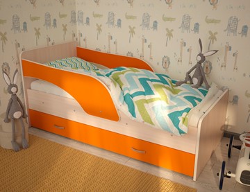 Кровать с ящиками Максимка, корпус Млечный дуб, фасад Оранжевый в Нарьян-Маре