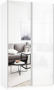 Шкаф Прайм (Зеркало/Белое стекло) 1400x570x2300, белый снег в Нарьян-Маре