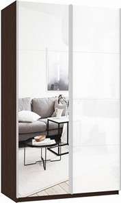 Шкаф 2-х дверный Прайм (Зеркало/Белое стекло) 1400x570x2300, венге в Нарьян-Маре