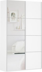 Шкаф двухдверный Прайм (ДСП/Зеркало) 1400x570x2300, белый снег в Нарьян-Маре