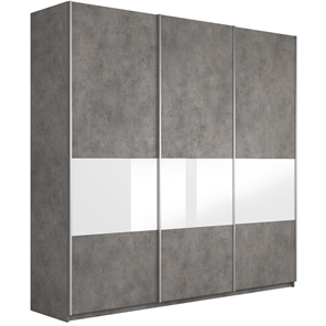 Шкаф 3-дверный Широкий Прайм (ДСП / Белое стекло) 2400x570x2300, Бетон в Нарьян-Маре