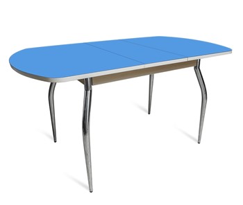 Мини-стол на кухню ПГ-01 СТ2, дуб молочный/синие стекло/35 хром гнутые металл в Нарьян-Маре
