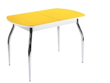 Стеклянный кухонный стол ПГ-06 СТ2, белое/желтое стекло/35 хром гнутые металл в Нарьян-Маре