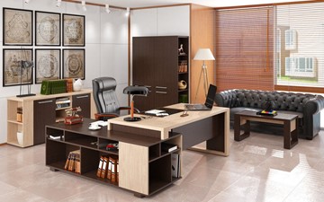 Кабинет руководителя ALTO с высоким шкафом для одежды, низким для документов и журнальным столиком в Нарьян-Маре